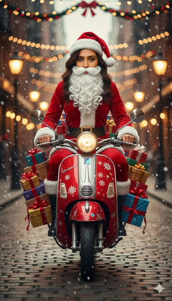 Modern Funny Santa on Scooter