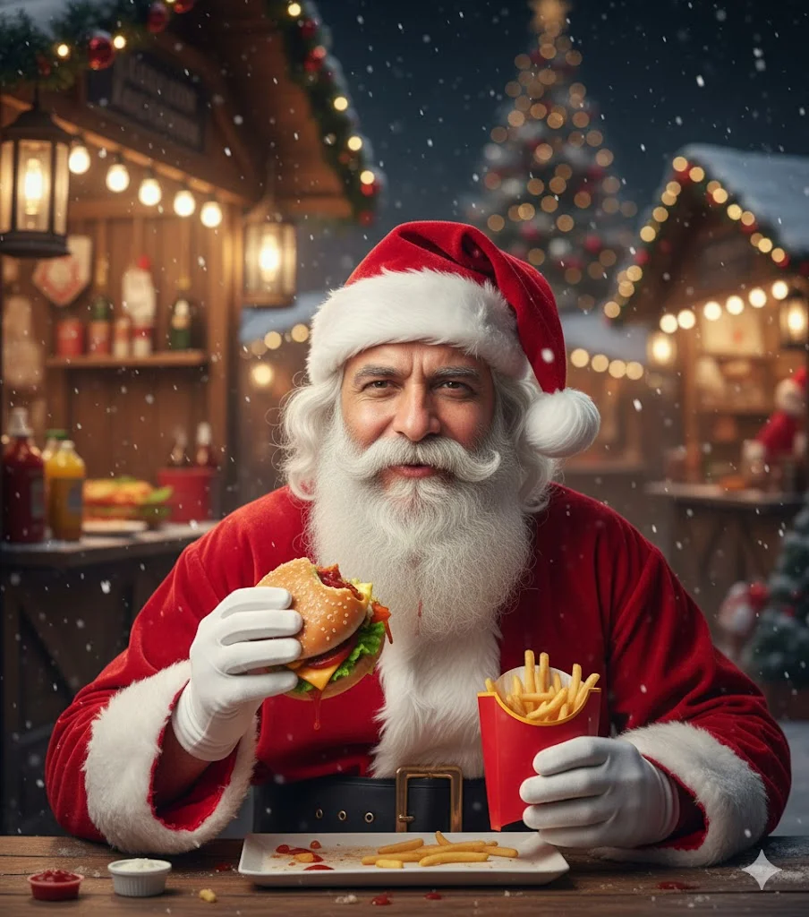 Silly Santa Eating Junk Food