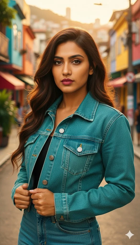 Brazil – Teal Blue Cropped Denim Jacket