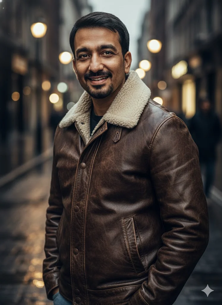 Brown Leather Winter Jacket