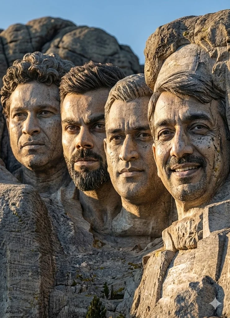 Four Monumental Stone Faces Carved Into Granite Prompt