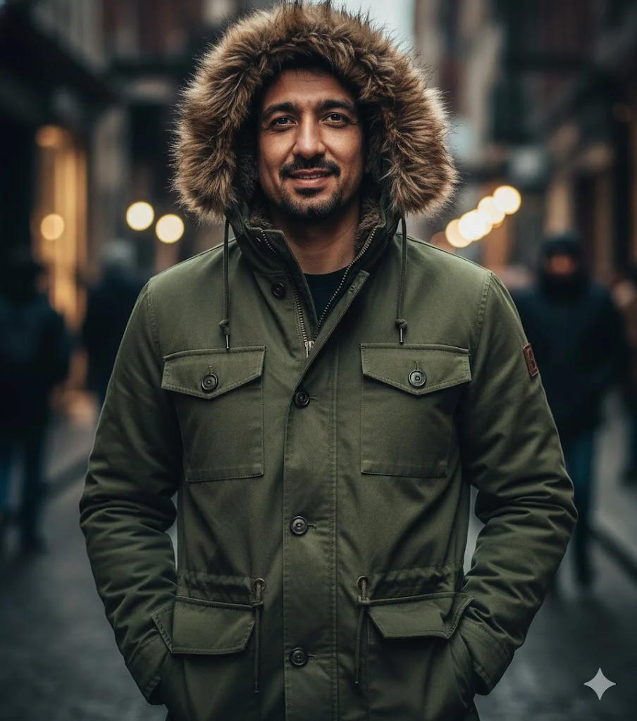 Olive Green Hooded Parka Jacket