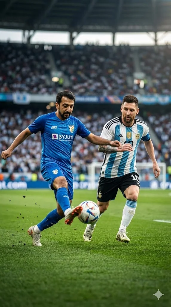 User Playing Football with Lionel Messi – Poster Image Prompt