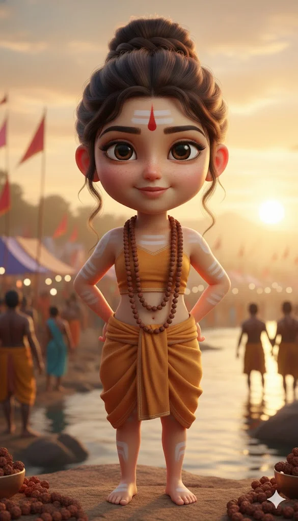 3d Cartoon Female Kid Inspired By Naga Baba Aesthetics