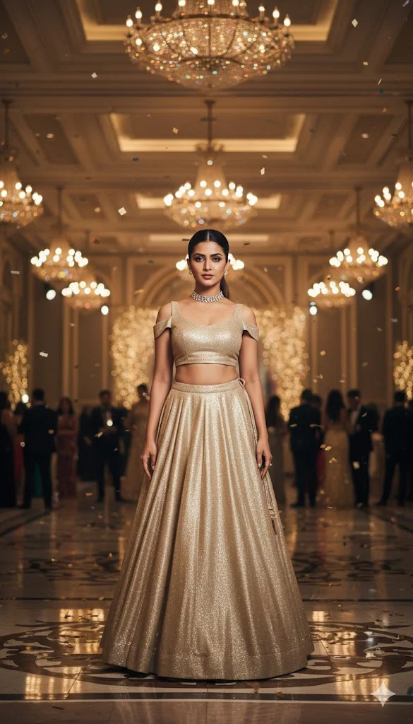 Home 11 Champagne Gold Modern Lehenga