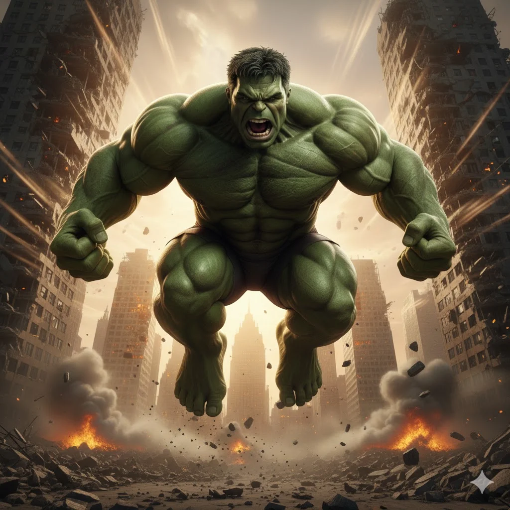 Hulk Jumping Between Buildings