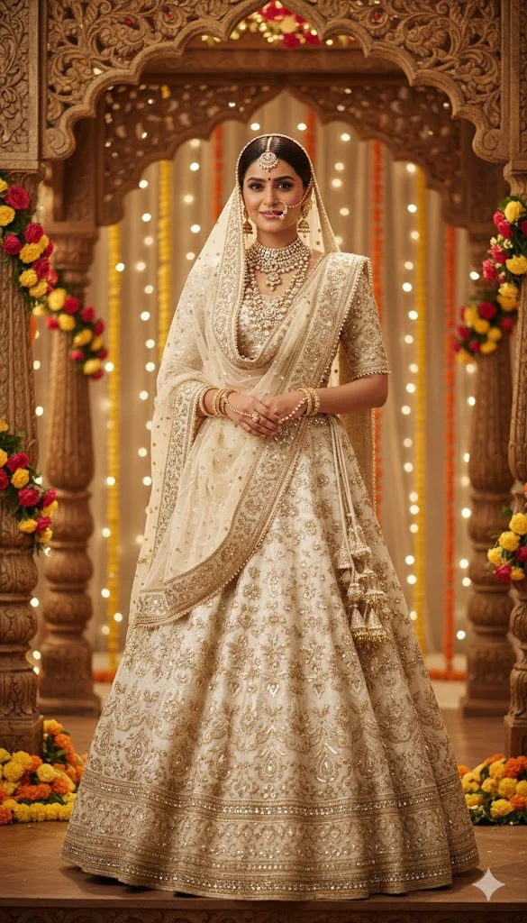 Home 5 Ivory & Gold Wedding Lehenga
