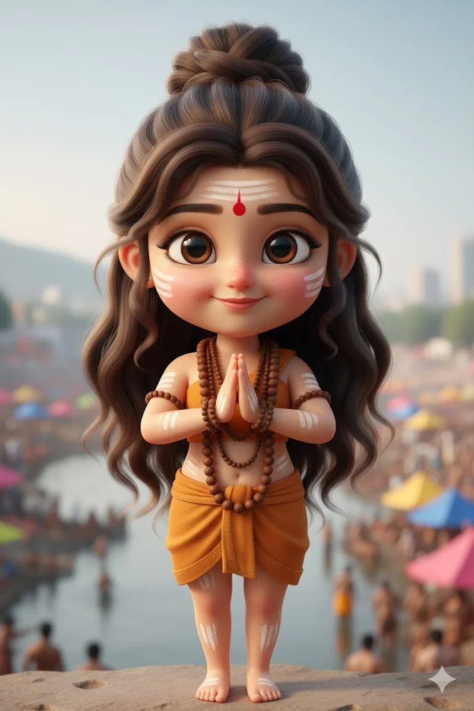 Cartoon Kid Character Inspired By Naga Baba Folded Hand