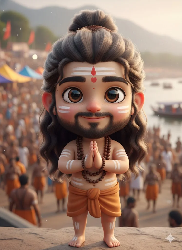 Cartoon Kid Character Inspired By Naga Baba Prompt