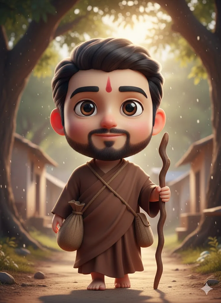 Cartoon Kid With Indian Baba Monk Vibes Prompt