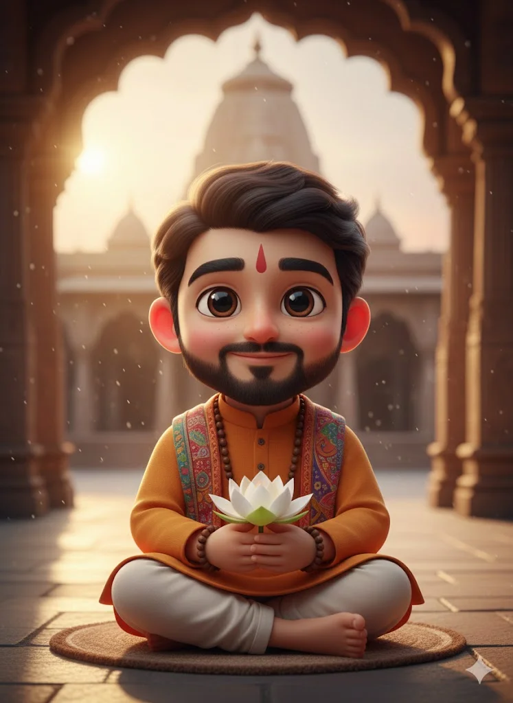 Cartoon Kid With Modern–traditional Baba Fusion Style
