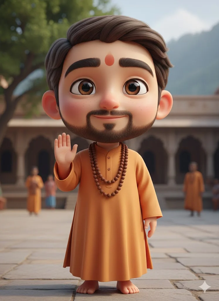 Cartoon Style Kid Character With Strong Indian Baba Prompt