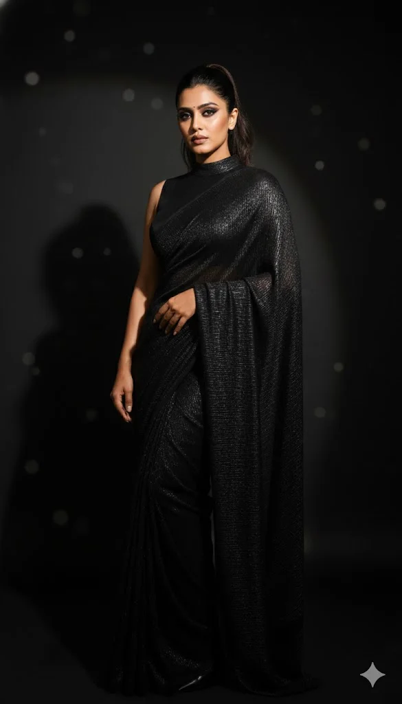Black Saree Bollywood Glam