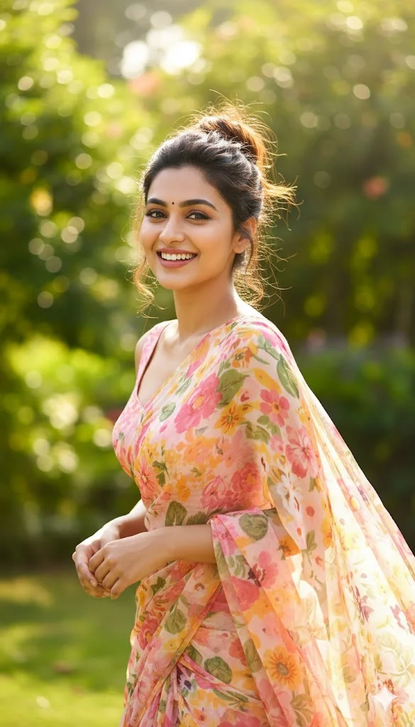 Floral Chiffon Saree Outdoor Look