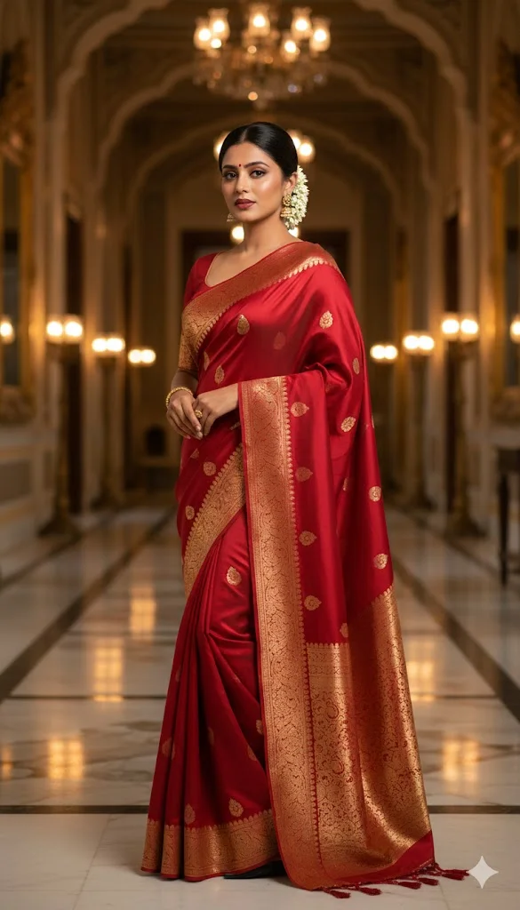 Royal Red Silk Saree Look