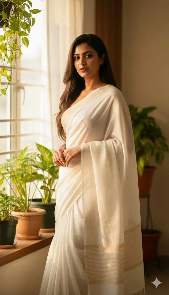 White Saree Aesthetic Look