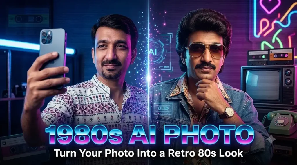 1980s AI Photo Trend: अपनी Photo को 80s Retro Look में कैसे बदलें | AI Prompts 1 1980s AI Photo Trend Prompts